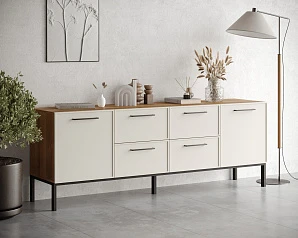 купить стильные Комод две дверки и четыре ящика "Nicole" цвет Белый, арт NEM19