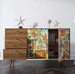 фото Комод "Berber" с двумя дверками и ящиками 1 принт арт BB05/Print_01 в интерьере