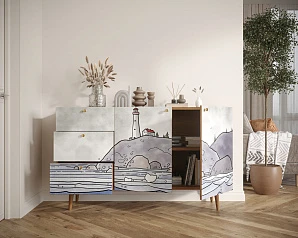 купить красивый Комод "Berber" с двумя дверками и ящиками арт BB17/Print_51 в интернет-магазине