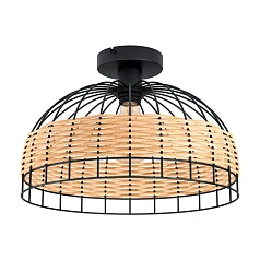 купить красивые 43398 Потол. светильник ANWICK, 1x60W(E27), ?380, H265, сталь, черный/ротанг, натуральный