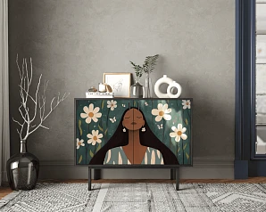 Комод с двумя дверками "Emerson Индианка" арт EM02/Art3 в интерьере