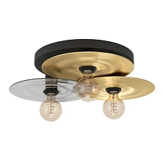 заказать 44027 Потолочная люстра LINTMILL, 3х40W (E27), H200, ?530, сталь, черный, брашированная латунь / стекло, серый