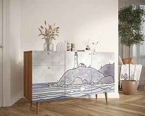 купить красивый Комод "Berber" с двумя дверками и ящиками арт BB17/Print_51 в интернет-магазине