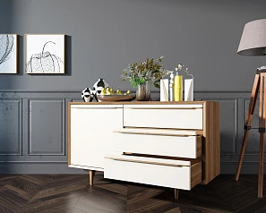 Комод "Bruni white" с ящиками и дверкой арт BR-02WH в интерьере