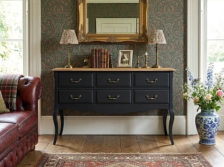 Консоль "Леонтина (Leontina)" в черном цвете 6 ящиков арт ST9358BLK