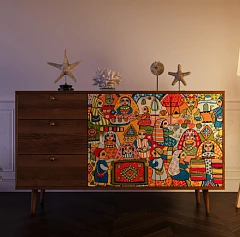 фото Комод "Berber" с двумя дверками и ящиками 1 принт арт BB05/Print_01 в интерьере