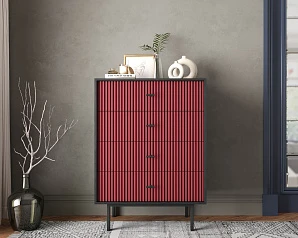 красивый Комод вертикальный с четырьмя ящиками "Emerson" арт EM18/red/L