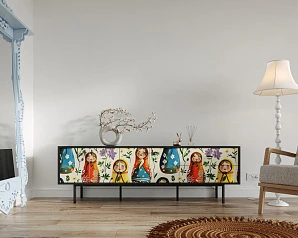 купить стильный Комод с четырьмя дверками и двумя ящиками "Emerson" Матрешки арт EM04/Art04 в интернет-магазине