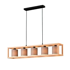 390109 Подвесной потолочный светильник (люстра) GRANADOS, 5x40W, E27, L1000, B200, H1500, сталь, дер в интерьере