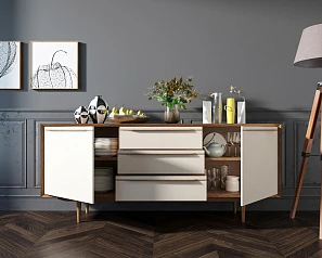 купить стильный Комод "Bruni white" с тремя ящиками и дверками арт BR-03WH в интернет-магазине