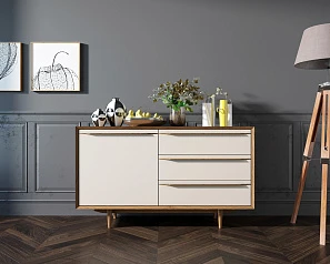 Комод "Bruni white" с ящиками и дверкой арт BR-02WH в интерьере