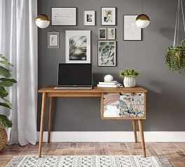 Стол рабочий "Berber" принт 50 с одной тумбой арт BB20/Print_50 в интерьере