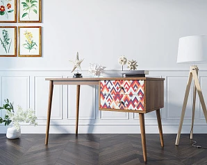 стильный Стол рабочий "Berber" принт 2 с одной тумбой арт BB20/Print_02