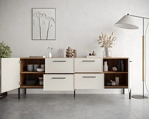 купить стильные Комод две дверки и четыре ящика "Nicole" цвет Белый, арт NEM19