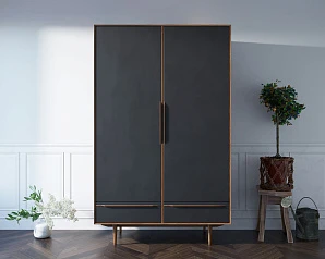 купить красивый Шкаф двустворчатый  "Bruni Black" с двумя ящиками арт BR27/2Black в интернет-магазине