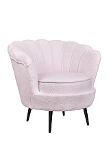 Низкое кресло ракушка Pearl Pink Boucle на черных ножках