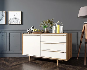 Комод "Bruni white" с ящиками и дверкой арт BR-02WH в интерьере