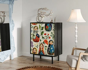 купить красивый Комод вертикальный с четырьмя ящиками "Emerson" Матрешки арт EM18/Art04