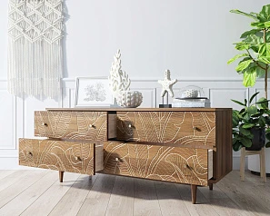 красивый Комод "Boho" 4 ящика джангл арт BH09