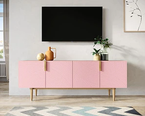 Комод под TV с четыремя дверками "Line" LN06/GR1/pink в интерьере
