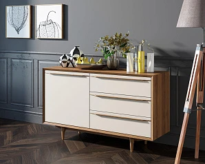 Комод "Bruni white" с ящиками и дверкой арт BR-02WH в интерьере