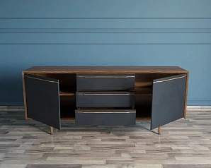 купить красивый Комод "Brun Black" с тремя ящиками и дверками арт BR-03/Black в интернет-магазине