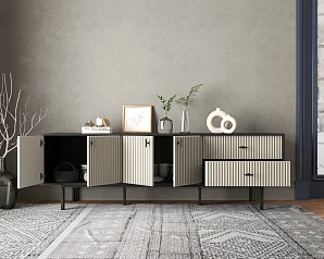 купить стильный Комод с четырьмя дверками и двумя ящиками "Emerson" арт EM04/milky/L