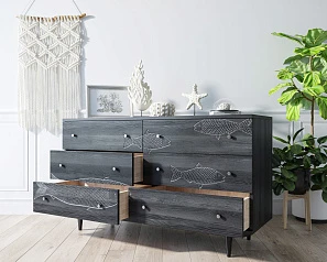 стильный Комод "Boho" 6 ящиков с рыбами арт BH01 на заказ