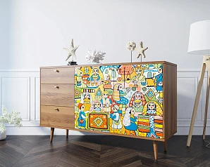 фото Комод "Berber" с двумя дверками и ящиками 1 принт арт BB05/Print_01 в интерьере