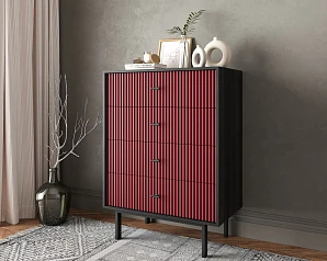 красивый Комод вертикальный с четырьмя ящиками "Emerson" арт EM18/red/L