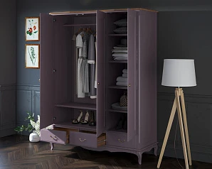 фото Шкаф Leontina Lavanda для одежды трехстворчатый с ящиками арт ST9327KR/3L в интерьере