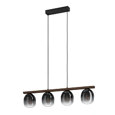 заказать 900186 Подвесной потолочный светильник FILAGO, 4x40W, E27, L880, B145, H1100, сталь, дерево, черный, коричневый/стекло, темно-серый полупрозрачный