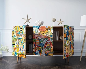 Комод "Berber" три дверки 1 принт арт BB01/Print_01 в интерьере