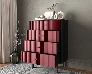 красивый Комод вертикальный с четырьмя ящиками "Emerson" арт EM18/red/L