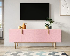 Комод под TV с четыремя дверками "Line" LN06/GR1/pink в интерьере