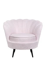 Низкое кресло ракушка Pearl Pink Boucle на черных ножках
