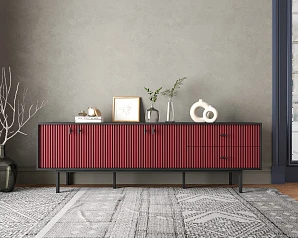 стильный Комод с четырьмя дверками и двумя ящиками "Emerson" арт EM04/red/L