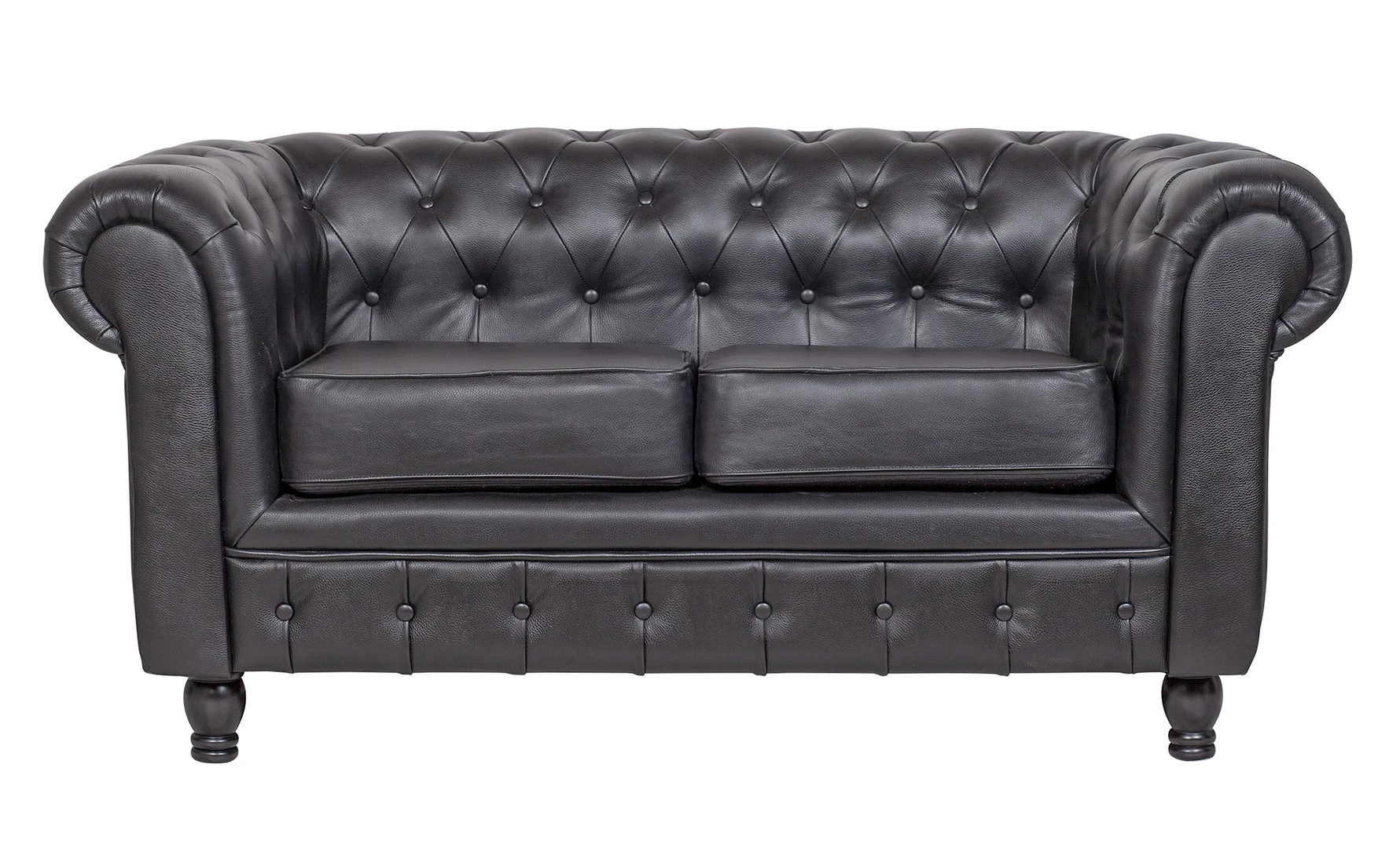 Диван из черной кожи Chesterfield Black Leather 2S на заказ