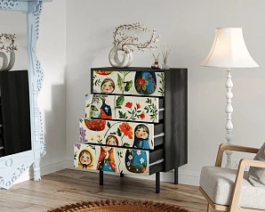 купить красивый Комод вертикальный с четырьмя ящиками "Emerson" Матрешки арт EM18/Art04