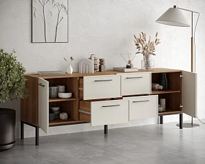 купить стильные Комод две дверки и четыре ящика "Nicole" цвет Белый, арт NEM19