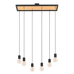 43725 Подвесной потолочный светильник (люстра) CONSETT, 6Х40W, E27, L780, B250, H1100, дерево, сталь, коричневый, черный