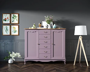 Комод Leontina Lavanda с шестью ящиками и дверками арт ST9350L в интерьере