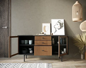 фото Комод две стеклянные дверки и три ящика "Emerson" арт EM14 в интерьере