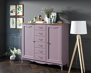 Комод Leontina Lavanda с шестью ящиками и дверками арт ST9350L в интерьере