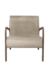 фото Низкое кресло с деревянными подлокотниками Mody Taupe коричневое в интерьере